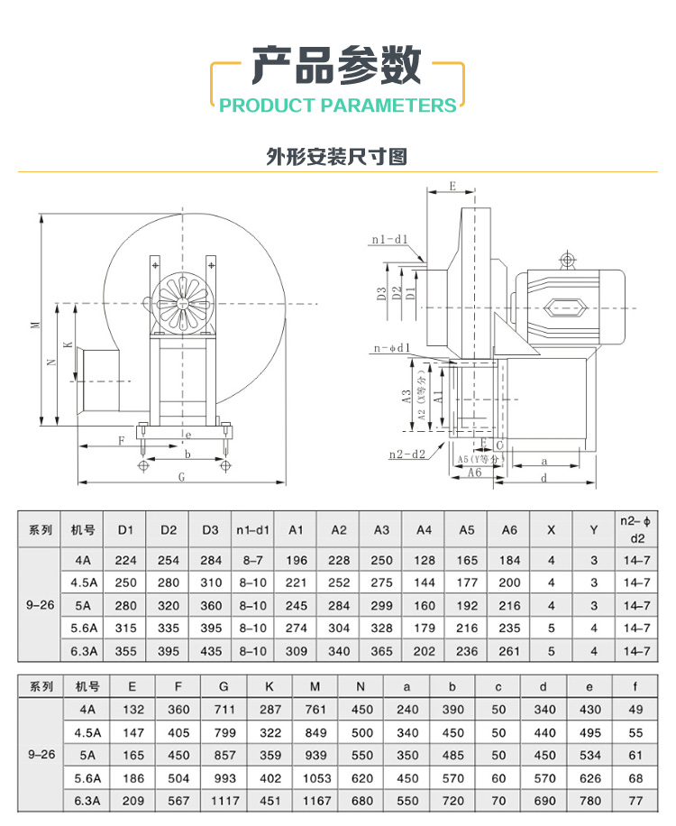 9-26不銹鋼高壓離心風(fēng)機(jī)型號參數(shù)表
